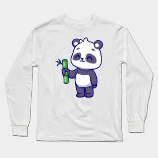 Cute Panda Holding Bamboo Cartoon Long Sleeve T-Shirt